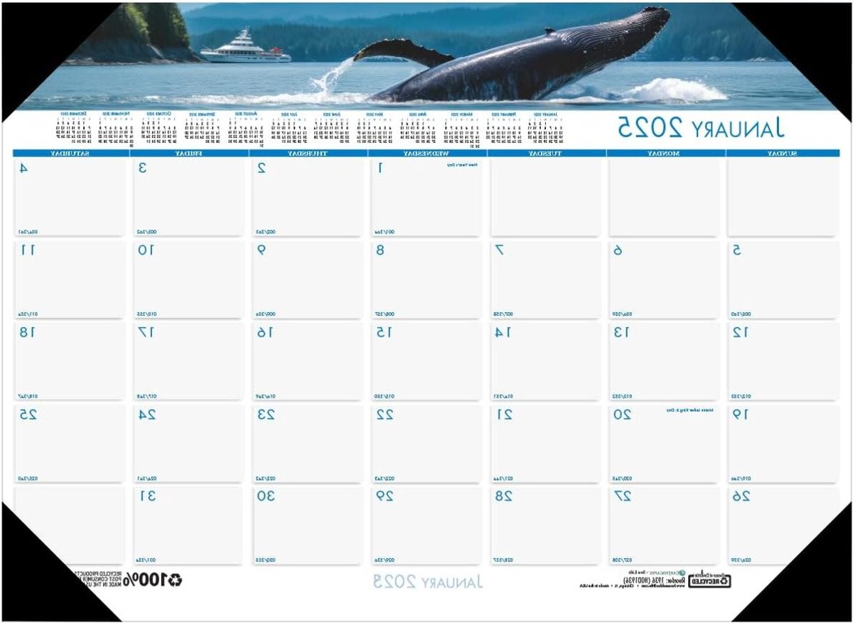 Maandelijkse bureau-onderlegger - Kalender planner - Planning - Gerecycled papier - 76 x 40 cm - Oceaan leven