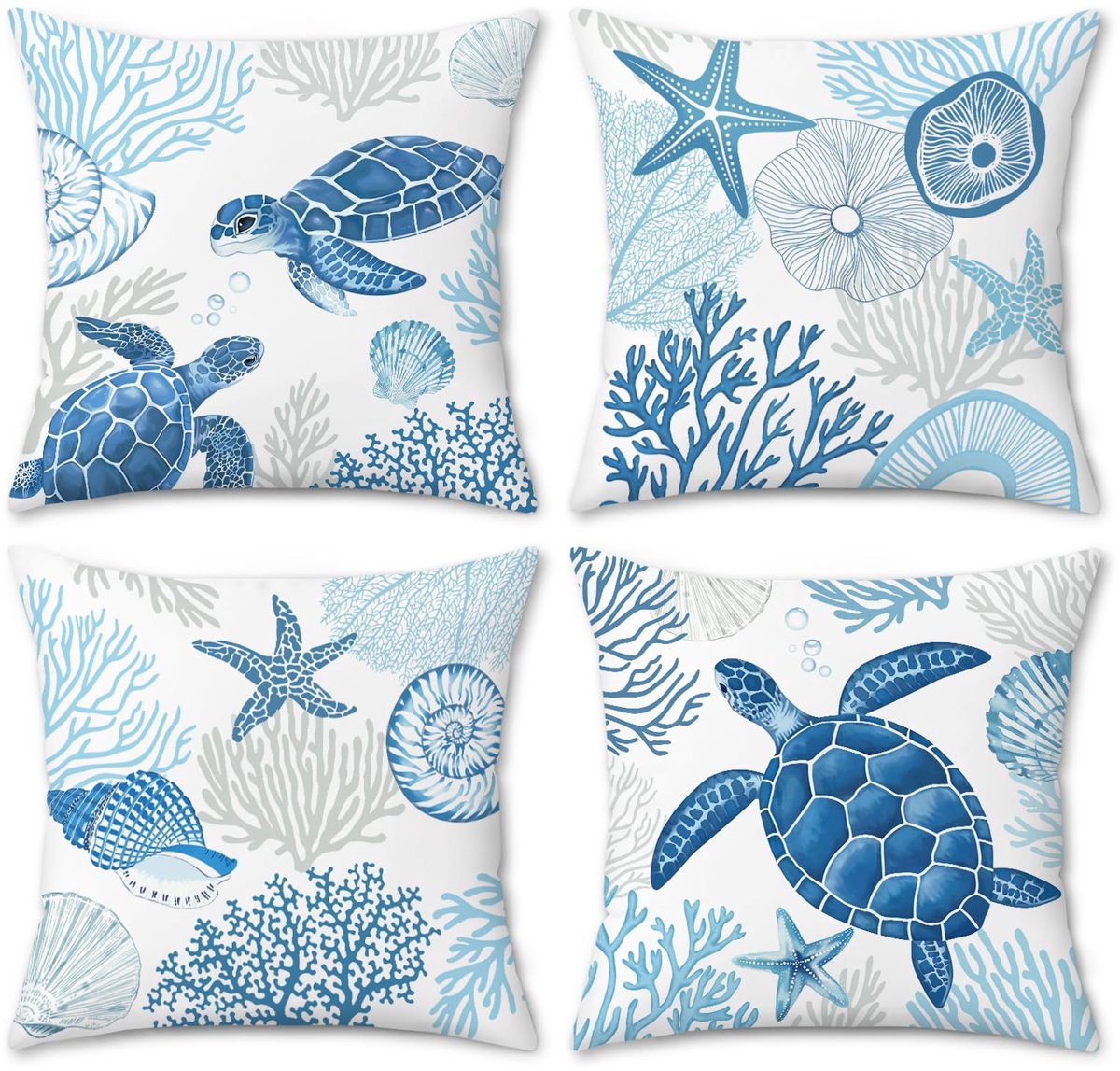 schildpad kussenhoezen strand thema zeeschelp koraal zeester oceaan fluwelen decoratieve kussenslopen voor slaapbank thuis terras 45 x 45 cm set van 4