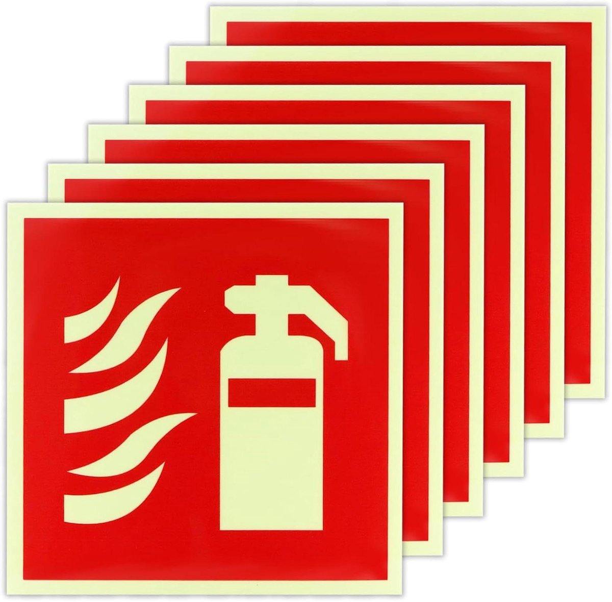 Brandblusser Bord - Veiligheidssticker Pictogram - Veiligheid Aangeven - Zelfklevend Oplichtend - 6 Stuks 15x15cm - Rood