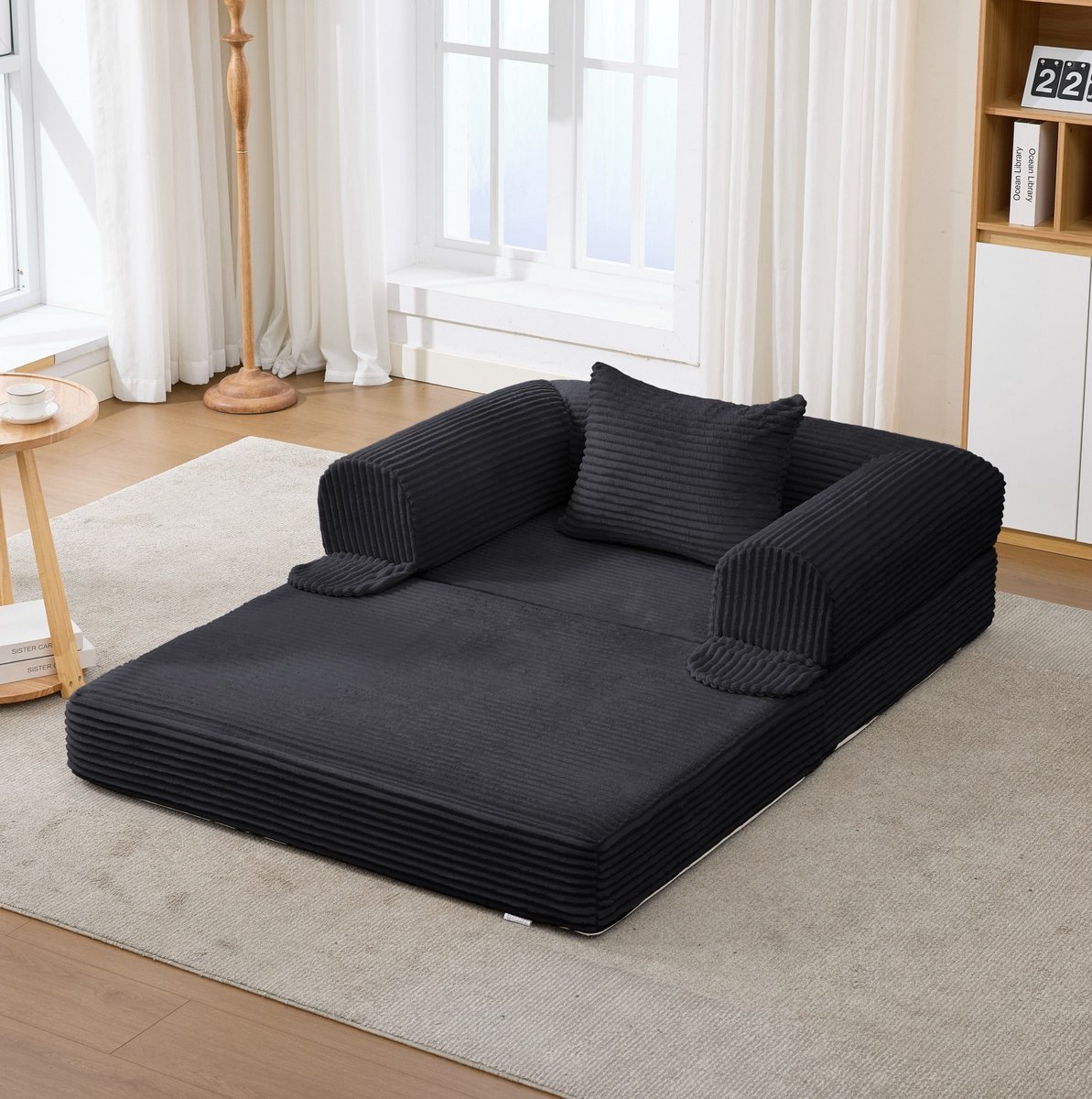 MIVRAY Fauteuil 120 x 85 x 65 cm - Uitklapbare Slaapfauteuil Als 1-Persoons Gastenbed - Voor Woonkamer En Slaapkamer - Cord Zwart