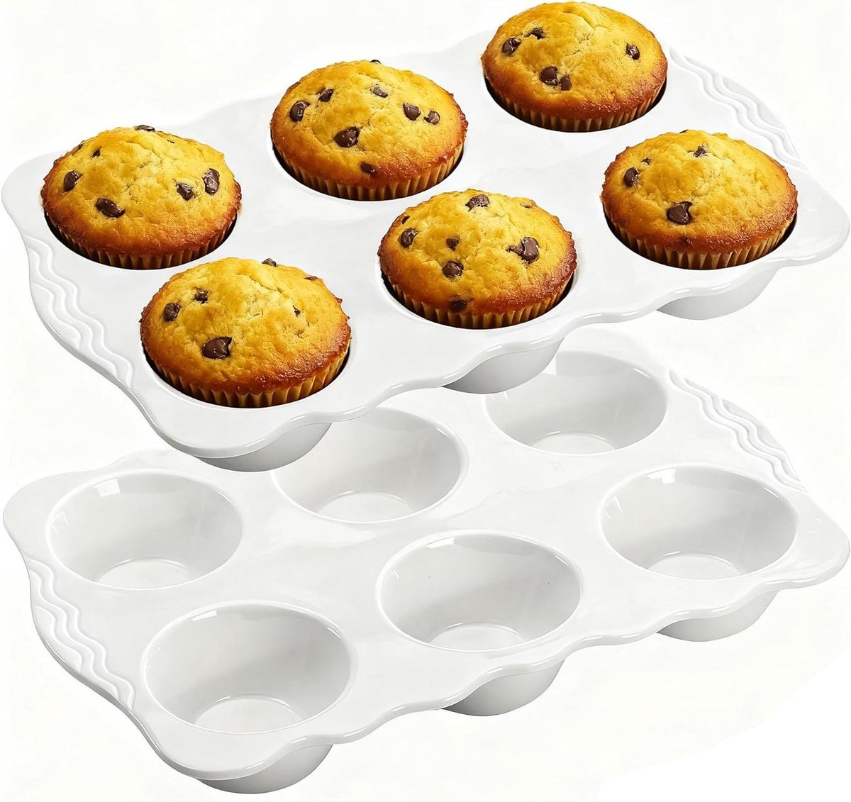 Keramische Muffin Pannen - Cupcake Bakvorm - Zelf Gebak Maken - Non-stick Coating - 6 Bekers Per Pan - Grijs