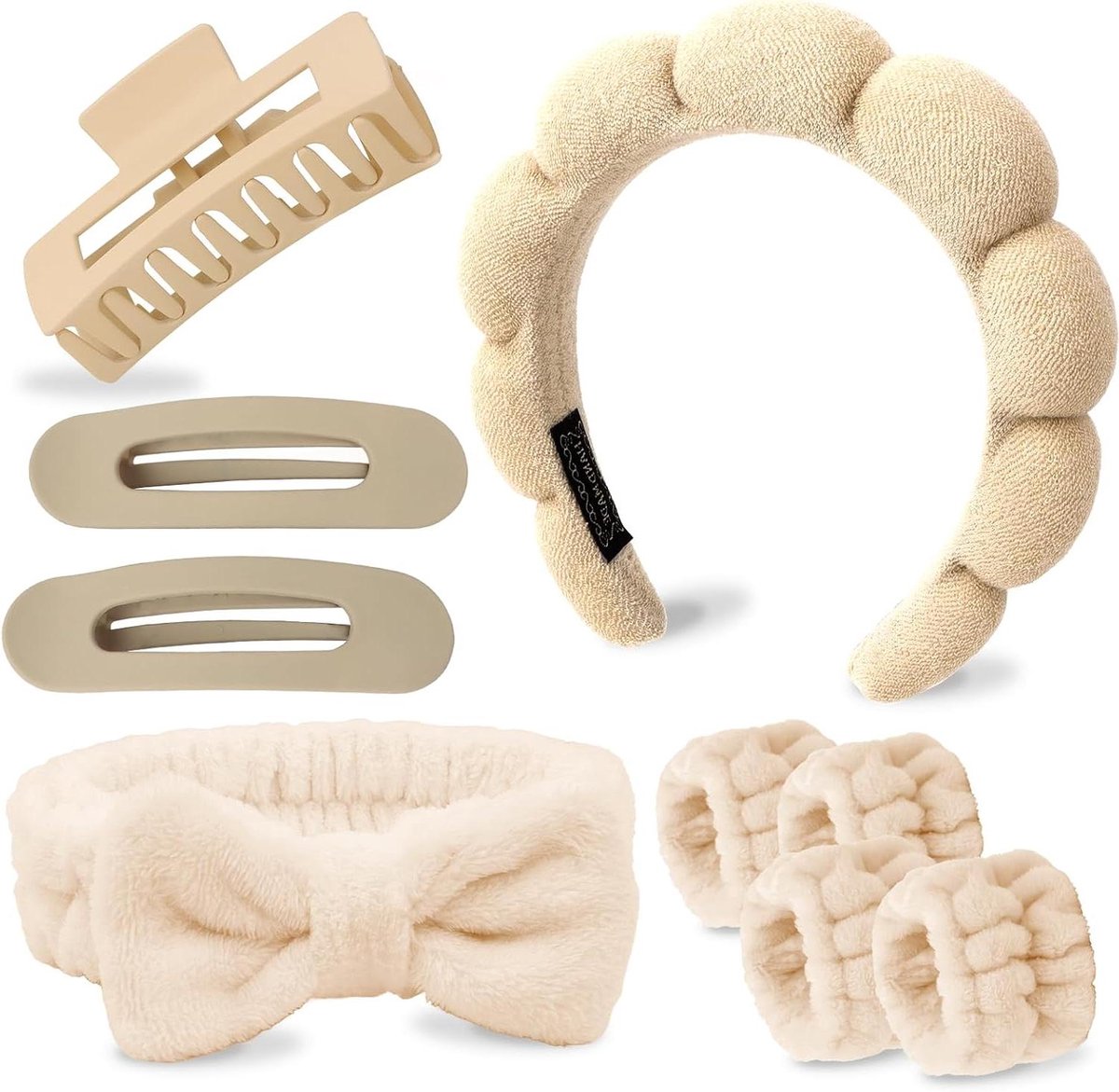 Hoofdband en Polsband Set - Spa Set - Gezicht Reinigen - Zacht Spons Materiaal - 9 Stuks - Kaki