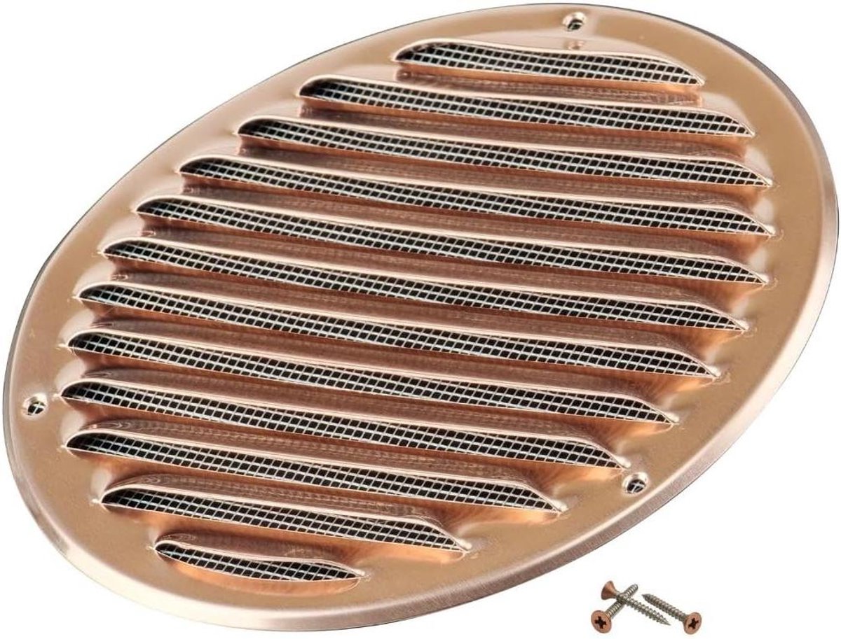 Ventilatierooster Koper - Luchtrooster Afvoerrooster - Luchtstroom Verbeteren - Met Insectengaas - 160mm - Koper