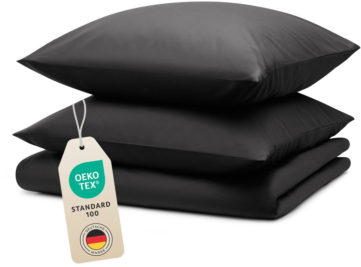 Dekbedovertrekset, super zachte en gezellige geborstelde microvezel beddengoedset, pluist niet, kreukvrij met 2 kussenslopen, 260 x 240 en 40 x 70 (2x), antraciet
