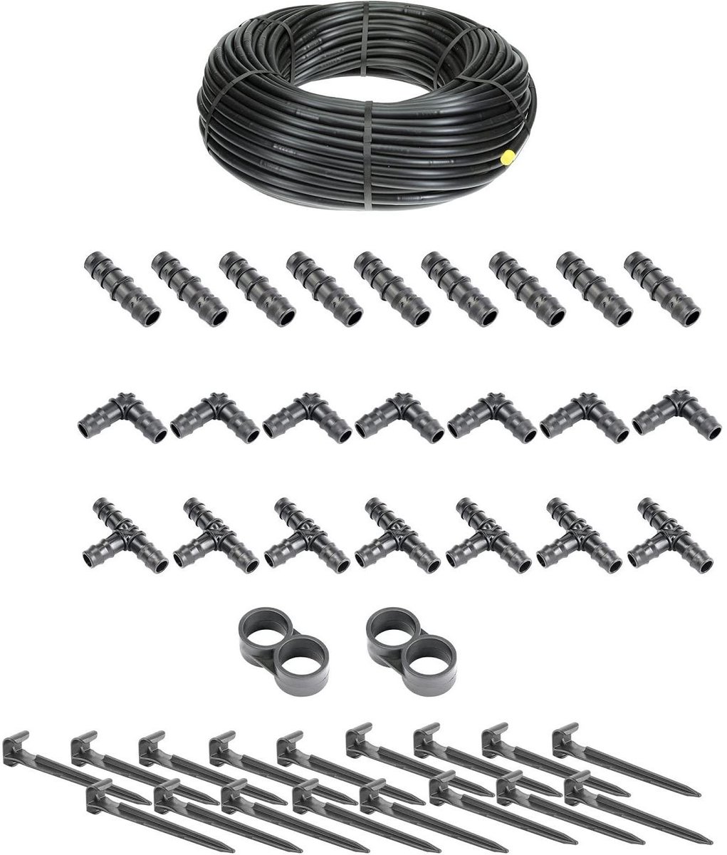 Druppelslang Irrigatieset - Tuinbesproeiing Waterslang - Planten Water Geven - Waterbesparend Systeem - 100 meter - Zwart