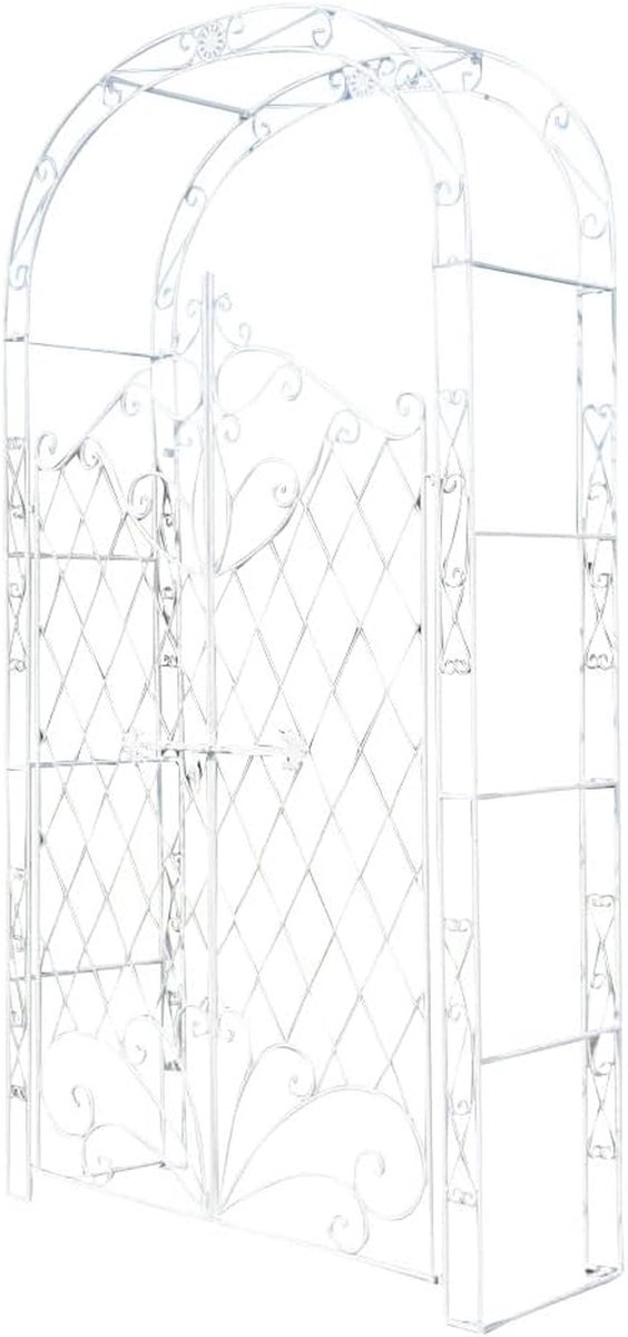 Rozenboog met Deur - Klimplant Poort - Tuin Decoratie - Handgemaakt van IJzer - 220 cm Hoog - Antiek Wit