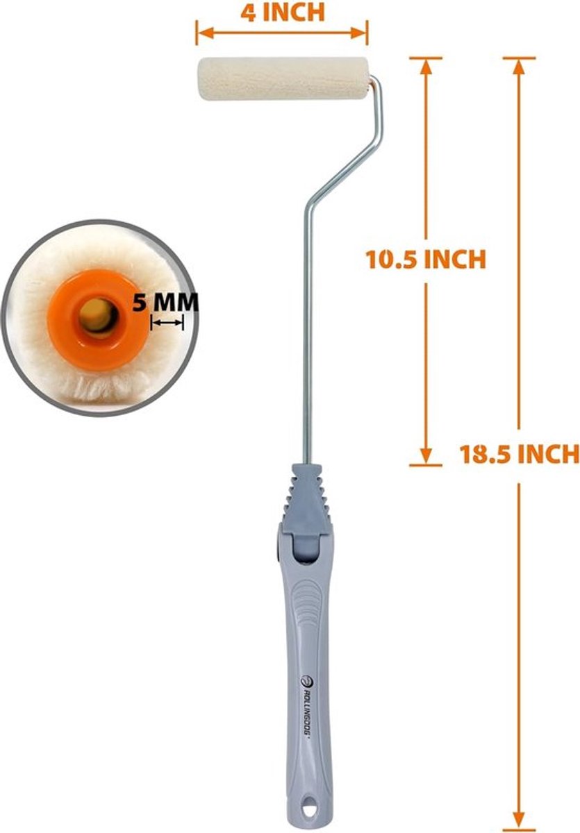 Lange radiatorverfroller met 4" veloursrolafdekking en verstelbare handgreep, glanzende verf voor muren, plafonds, plinten