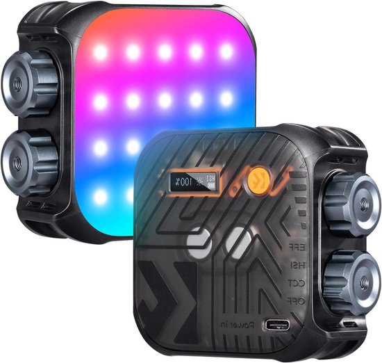 RGB Videolamp - Fotolamp Mini - Vloggen Fotografie - 360 Graden Kleur - 60 LED - Zwart