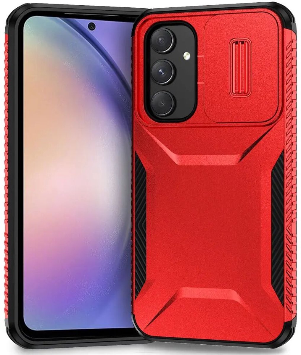 Hoesje Geschikt voor Samsung Galaxy A54 | Back Cover met Camera Slider | Schokbestendige Case | Camera Cover | Stevig | Rood