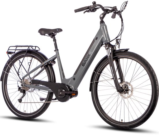 SAXXX Deluxe Sport Elektrische Fiets 28 inch - 250W Middenmotor - 36V 418Wh Geïntegreerde Lithium Accu - 95% Vooraf Geassembleerd - Shimano Alivio 9 Versnellingen - Hydraulische Schijfremmen - SR Suntour Verende Voorvork - mat grijs-zilver