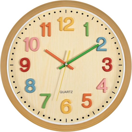 Kinder Leerklok - Wandklok Tijd Leren - Kinderen Tijd Leren - Stille Beweging - 30 cm - Multicolor van kinder — afbeelding 4