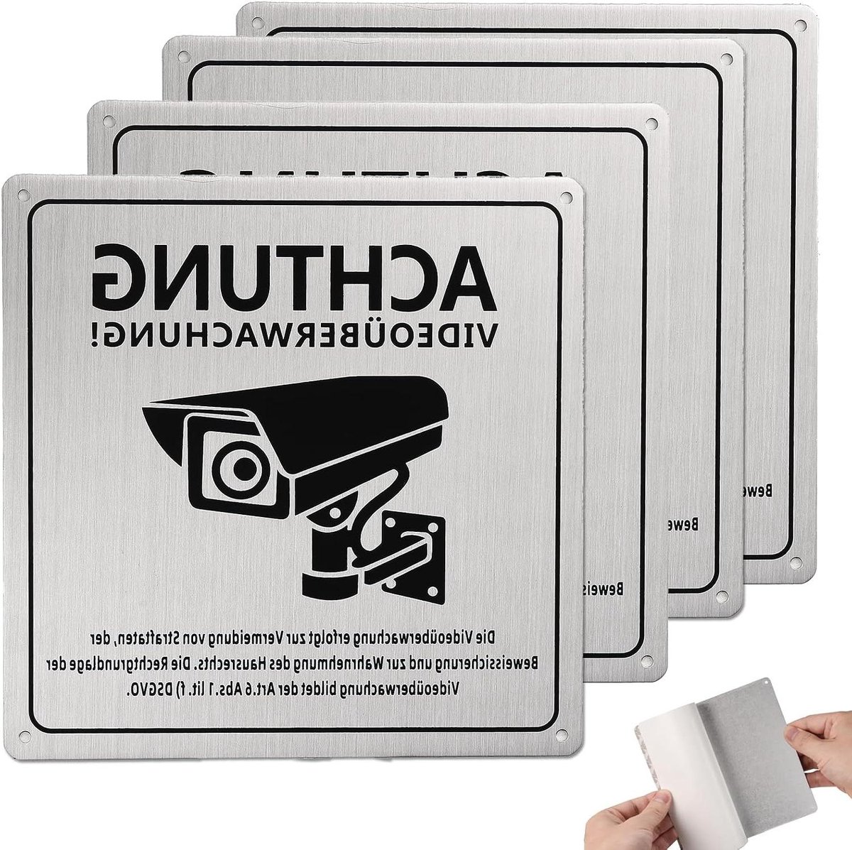 Videobewaking Bord - Camerabewaking Waarschuwingsbord - Beveiliging Perceel - Aluminium Achting - 15 x 15 cm - Zilver
