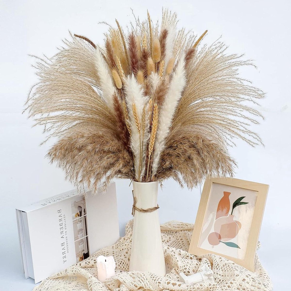 Gedroogd Pampasgras - Droogbloemen Boeket - Boho Interieur Decoratie - Natuurlijk & Pluizig - 45 cm - Natuurlijk