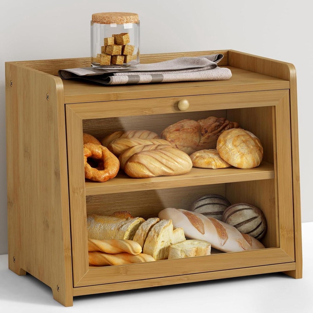 Broodtrommel Bamboe - Brooddoos Hout - Brood Vers Houden - Dubbele Etages - 40 x 25 x 33.5 cm - Natuurlijk