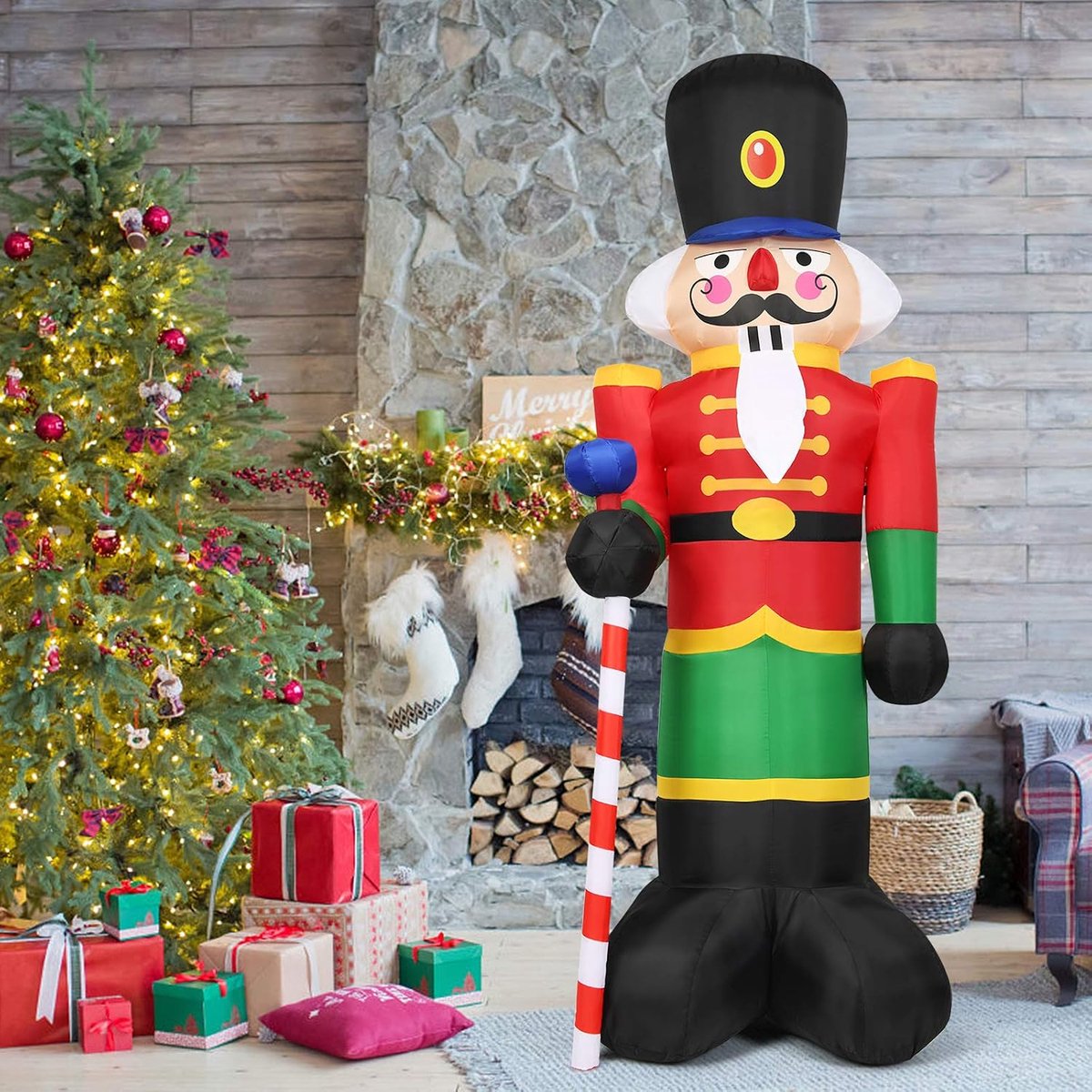 Opblaasbare Kerstman Soldaat - Kerstfiguur Decoratie - Tuin Versieren - Met Ingebouwde Verlichting - 240 cm - Multicolor – foto 4
