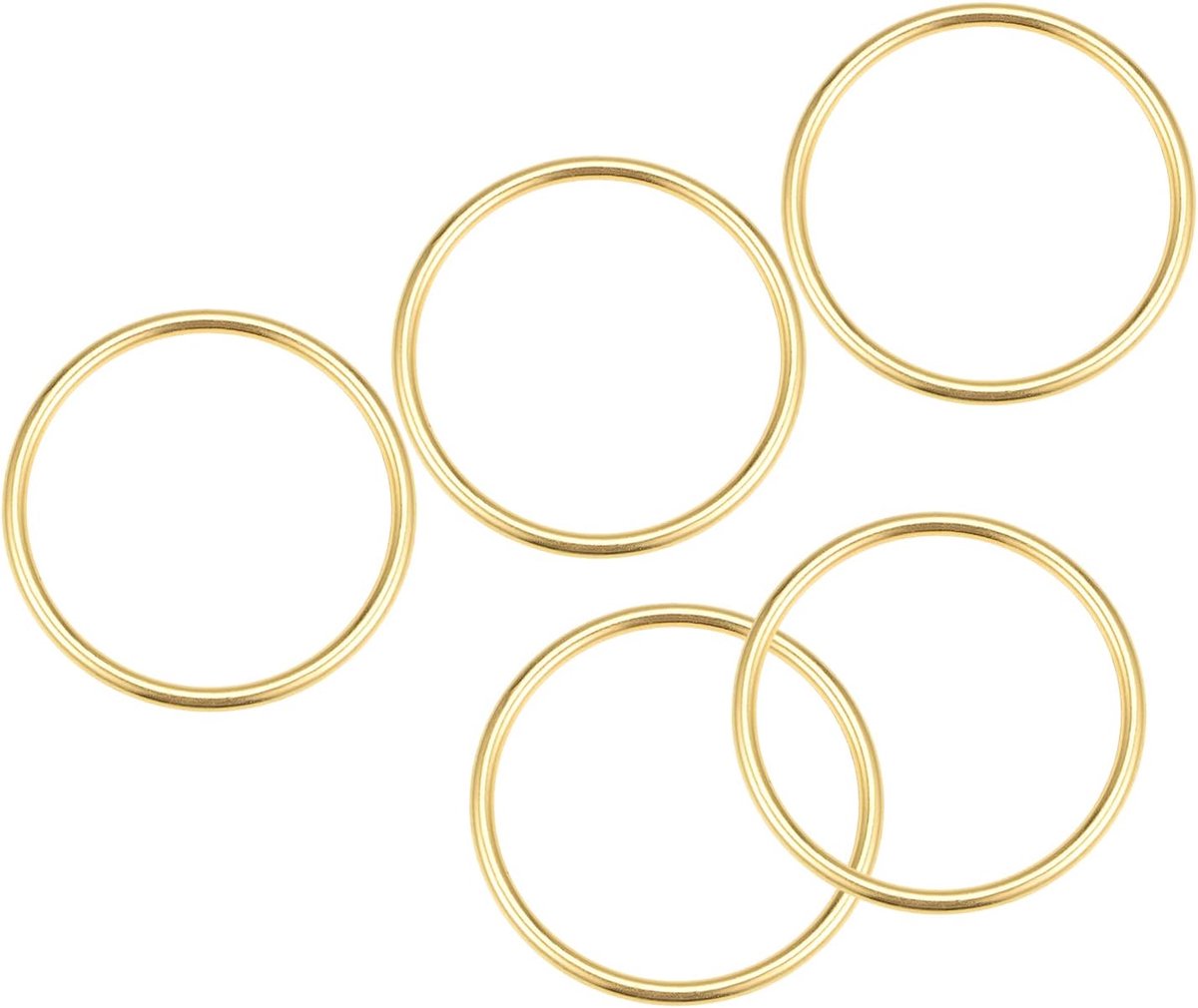 Metalen O-afdichtingen (45 mm ID 3 mm dik), 5 stuks, ronde gelaste ringen van zinklegering, voor handtassen, handtassen, riemen, goudtint
