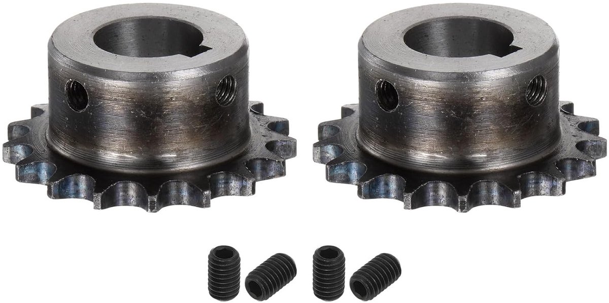 2 stuks kettingtandwielen met wielen ISO/DIN 06B-1 type B boring 20 mm, verdeling 3/8 inch, tandwiel met enkele rij rol, staal A3, gehard 17 tanden
