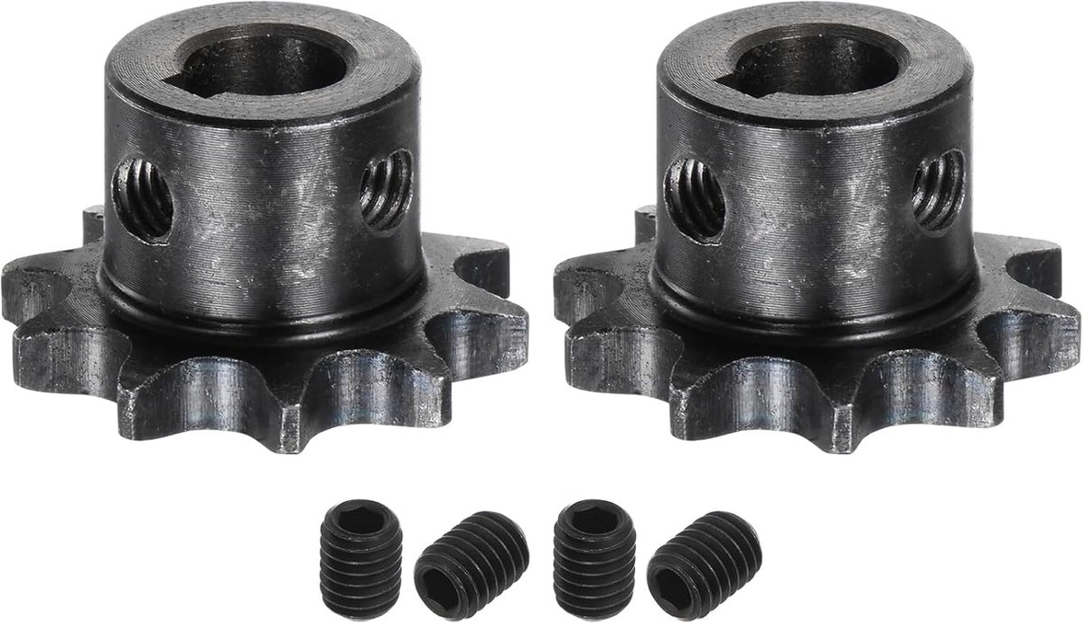 2 stuks kettingtandwielen met wielen ISO/DIN 06B-1 type B boring 10 mm, verdeling 3/8 inch, tandwiel met enkele rij rol, staal A3, gehard 10 tanden