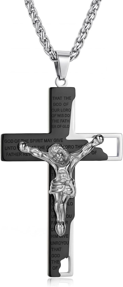 Halsketting kruis heren zilver/goud/zwart roestvrij staal gebed bijbel Jezus crucifix halsketting hanger sieraden cadeau voor vrienden familie