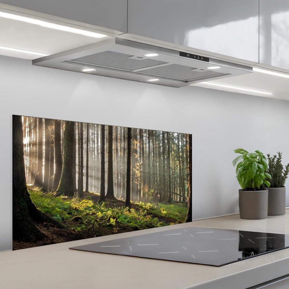 Keukenachterwand 45x90 cm zelfklevend keuken decoratie accessories home kitchen spatscherm Zon - Takken - Bomen - Bos - Natuur