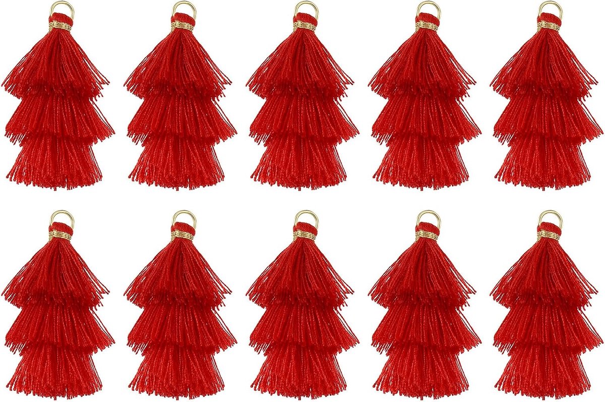 10 stuks kleine drielaagse kwasten, 4,6 cm, mini-kwastjes, tashanger, Boheemse handgemaakte kwasten, sleutelhanger voor doe-het-zelfprojecten, sieraden maken, decoratie, rood