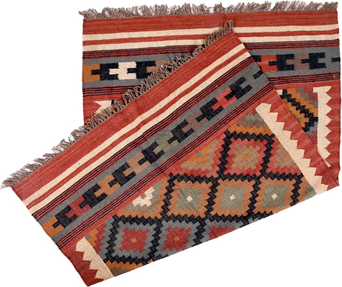 SnelShoppen - Boho Omkeerbare Runner Vloer Tapijt 4x6 Ft - Traditionele Wol Jute Meditatie Yoga Mat - Vintage Bohemian Handgeweven Loper voor Binnen e
