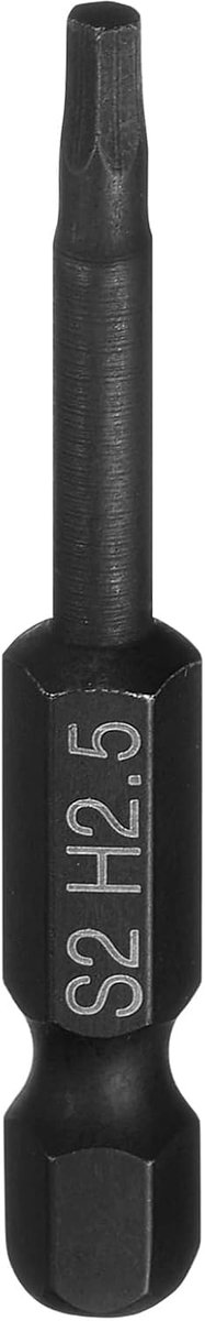 H2,5 (2,5 mm) inbusbitset, 50 mm lengte schroevendraaierbits met magnetische 1/4 inch zeskantschacht S2 staal, metrische platte boor voor accuschroevendraaier, gereedschap (zwart)