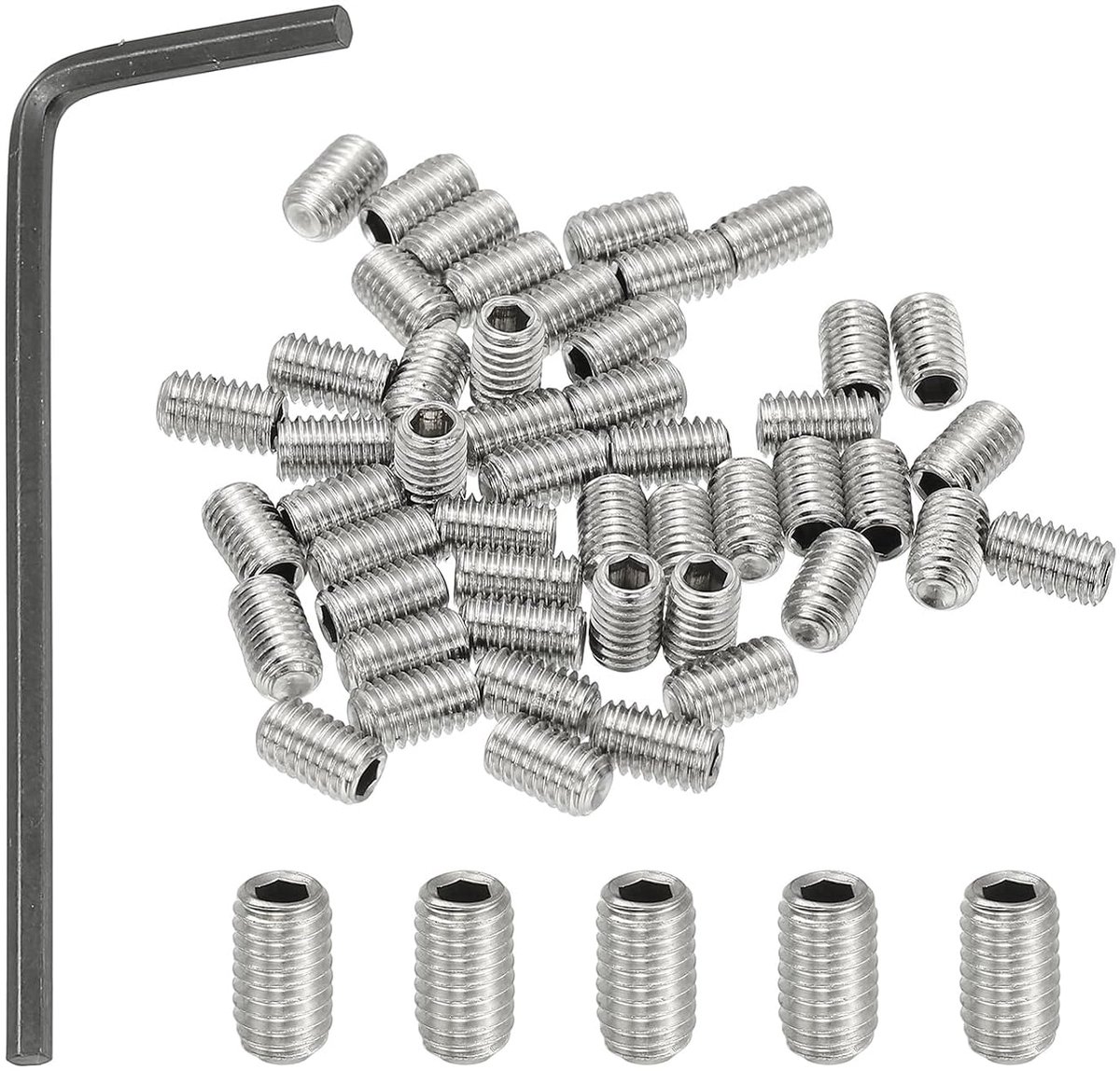 Zeskantige steeksleutelschroeven zonder kop #10-32x5/16", 50 stuks 304 roestvrij staal met ronde punt met zeskantsleutel voor deurgrepen, badkameraccessoires