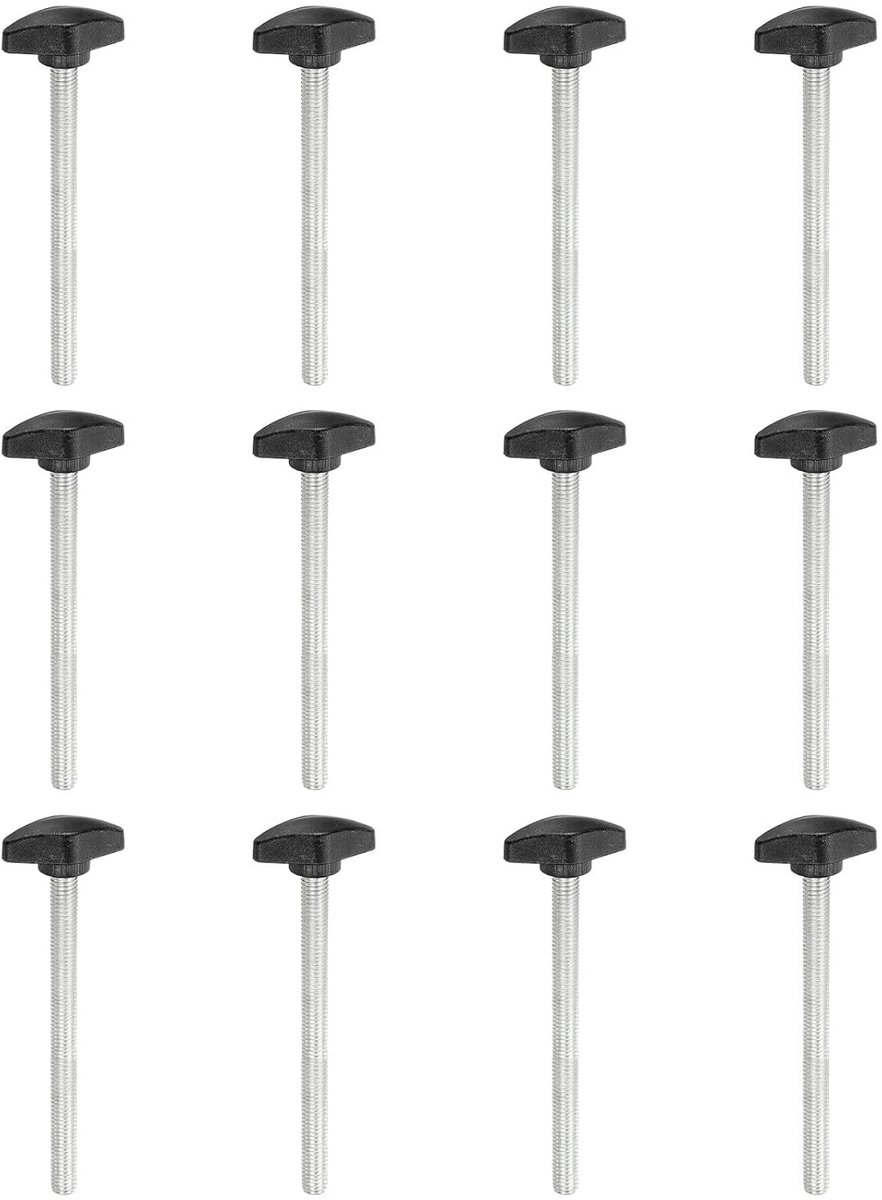 T-groefschroeven, 100 mm, M8, 12 stuks, T-vlinderschroeven, koolstofstaal, 35 mm breed, T-kopschroevenset om te vervangen, zwart