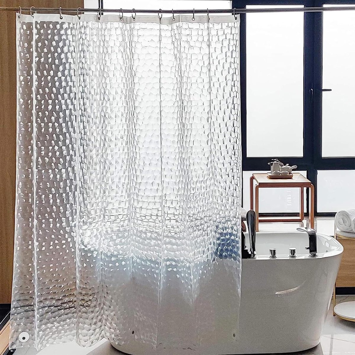 Douchegordijn 180x180cm, zwaar plastic 3D waterkubus gewichtsdouchegordijnen schimmelbestendig waterdicht badgordijn met 3 magneten 12 haken voor natte kamer, badkamer, douchecabine, badkuip