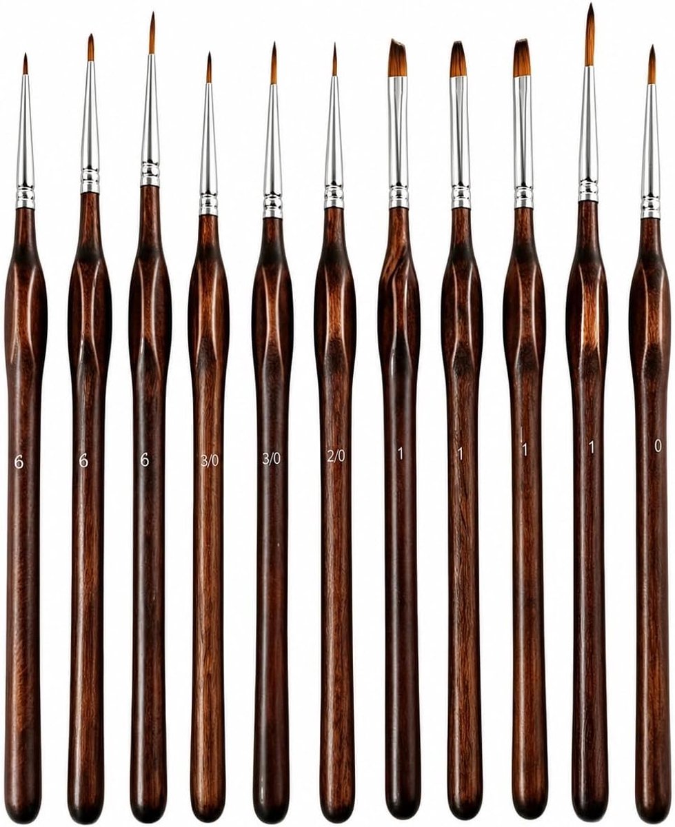 11 stuks penselen voor acryl en aquarel, fijne detailkwast voor miniatuur, modelbouw, schilderen op nummer en figuren, complete penselenset voor kunstschilderen