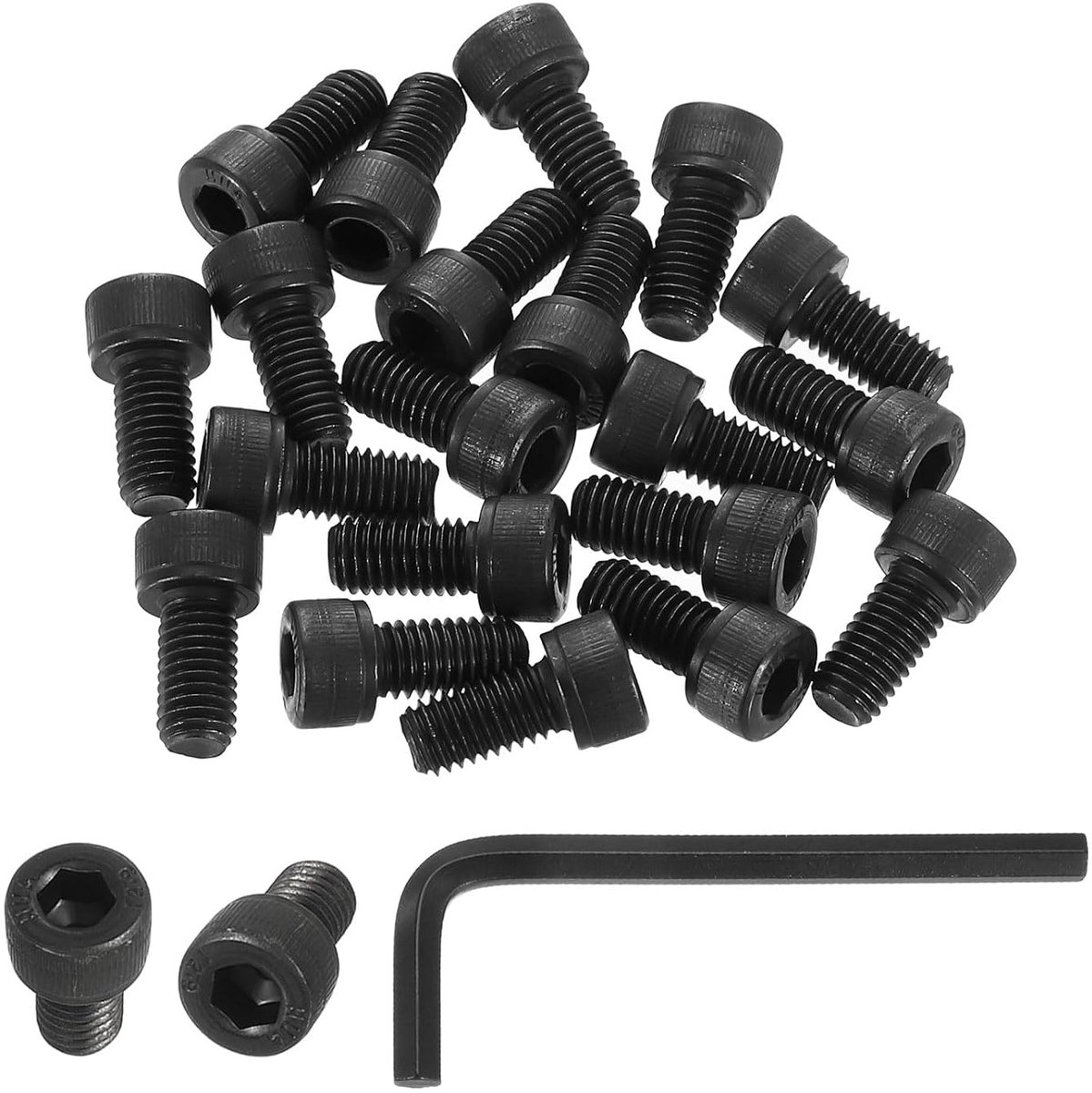 Zeskantschroeven M8 x 16 mm, verpakking van 20 stuks, graad 12,9 koolstofstaal, met sleutel, zwart