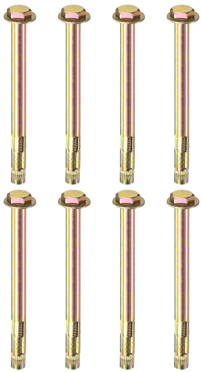 METERXITY 8-pack zeskantige expansieschroef, M10 x 150 mm verzinkt staal, ijzercarbon, expansieschroeven met externe zeskantkop, corrosiebestendige metalen schroef voor muren