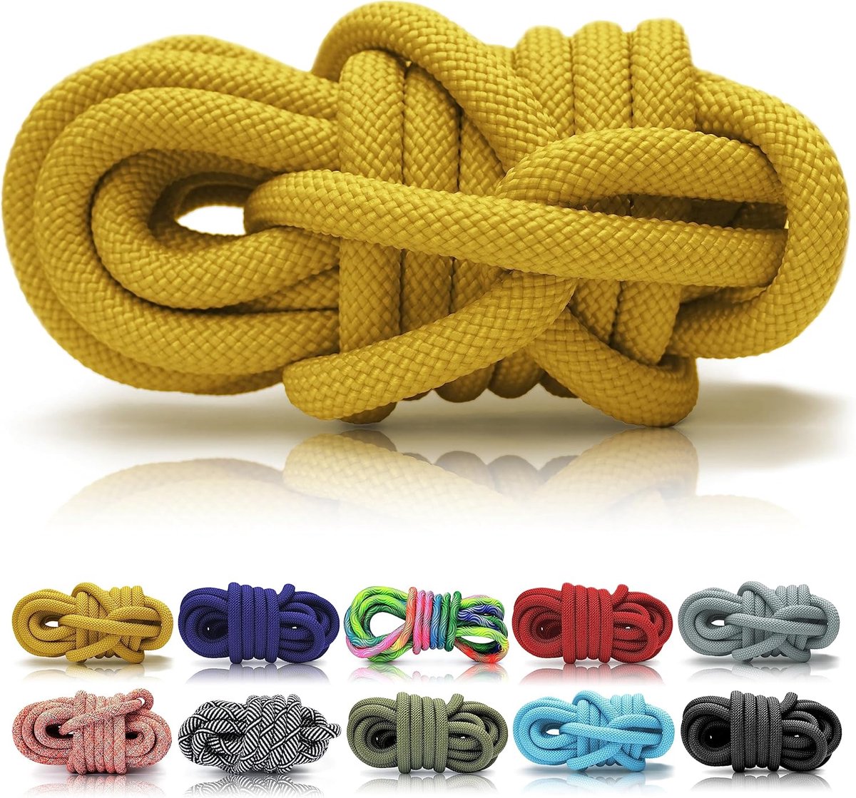 PPM koord 5 m stuklengte 8 mm, senfgelb (mosterdgeel), gevlochten polypropyleen multifiel touw met grip, lichtgewicht, weerbestendig, drijvend en lichtbestendig, voor knopen, DIY en takelen