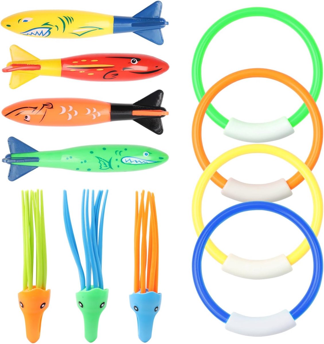 Duikringen set voor kinderen - 11 delige onderwaterspeelgoed - inclusief toypedo bandieten en octopussen - SnelShoppen
