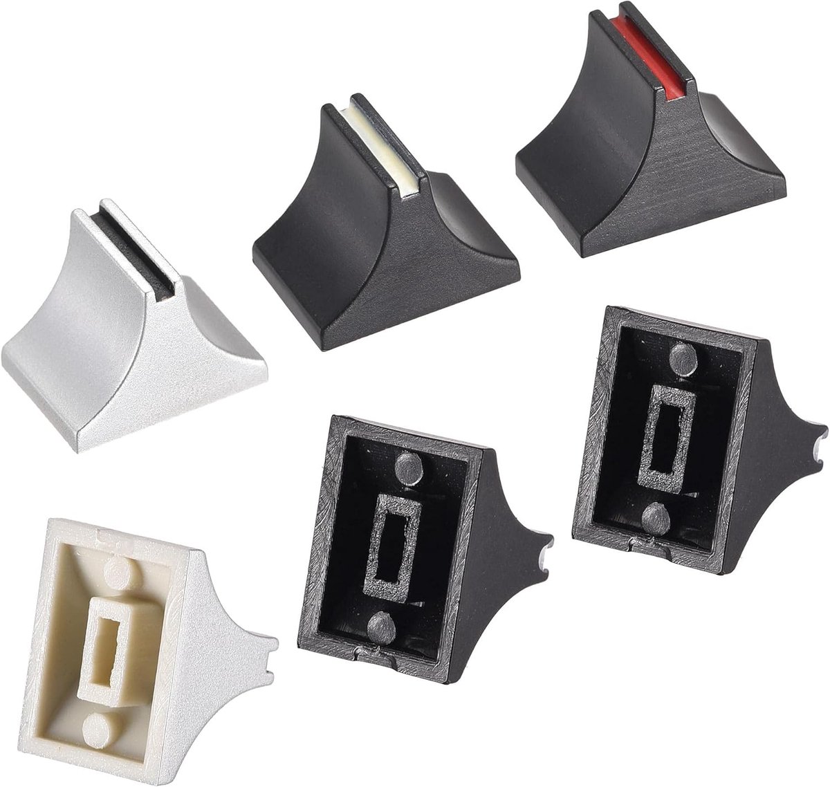 sourcing map 15 stuks kunststof rechte schuifpotentiometer platte drukknop inzetstuk as 4x1,6mm wit rood zilver