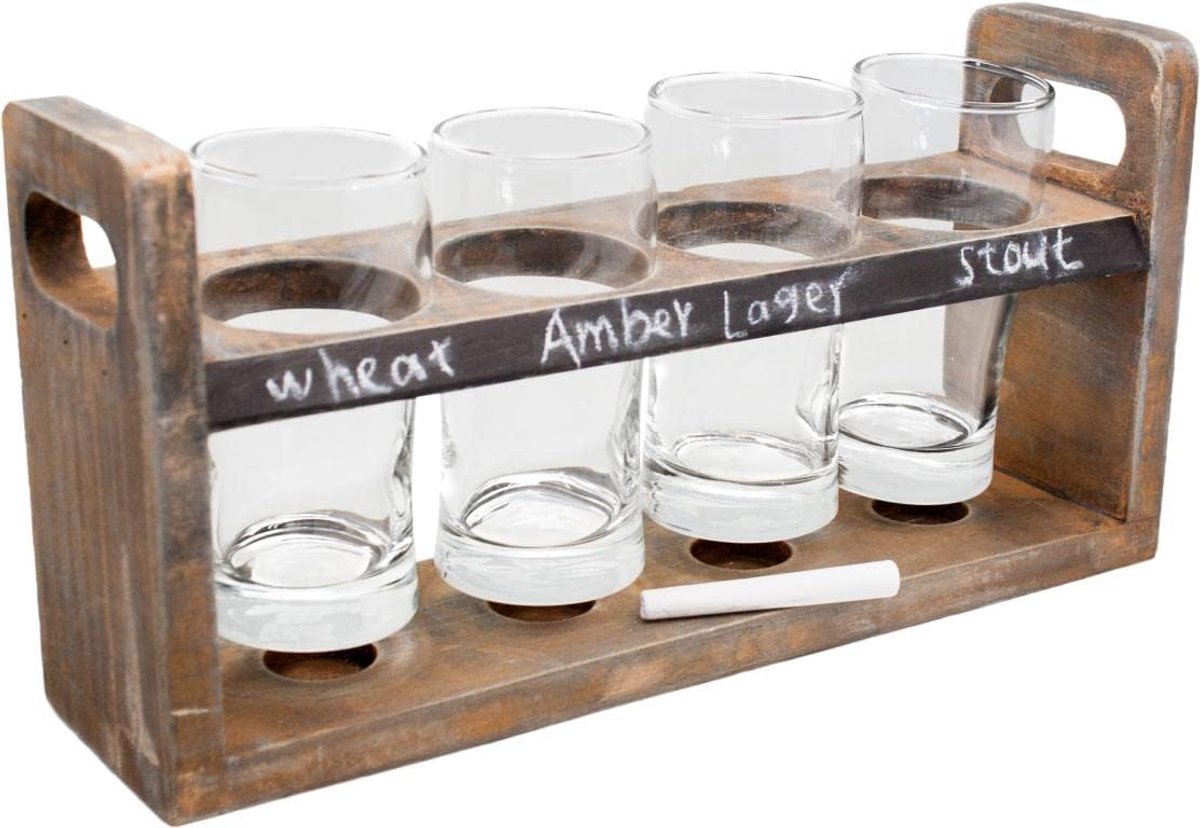 Bouquet FIA 256 bierproeverij set met houten tray en glazen accessoires bier