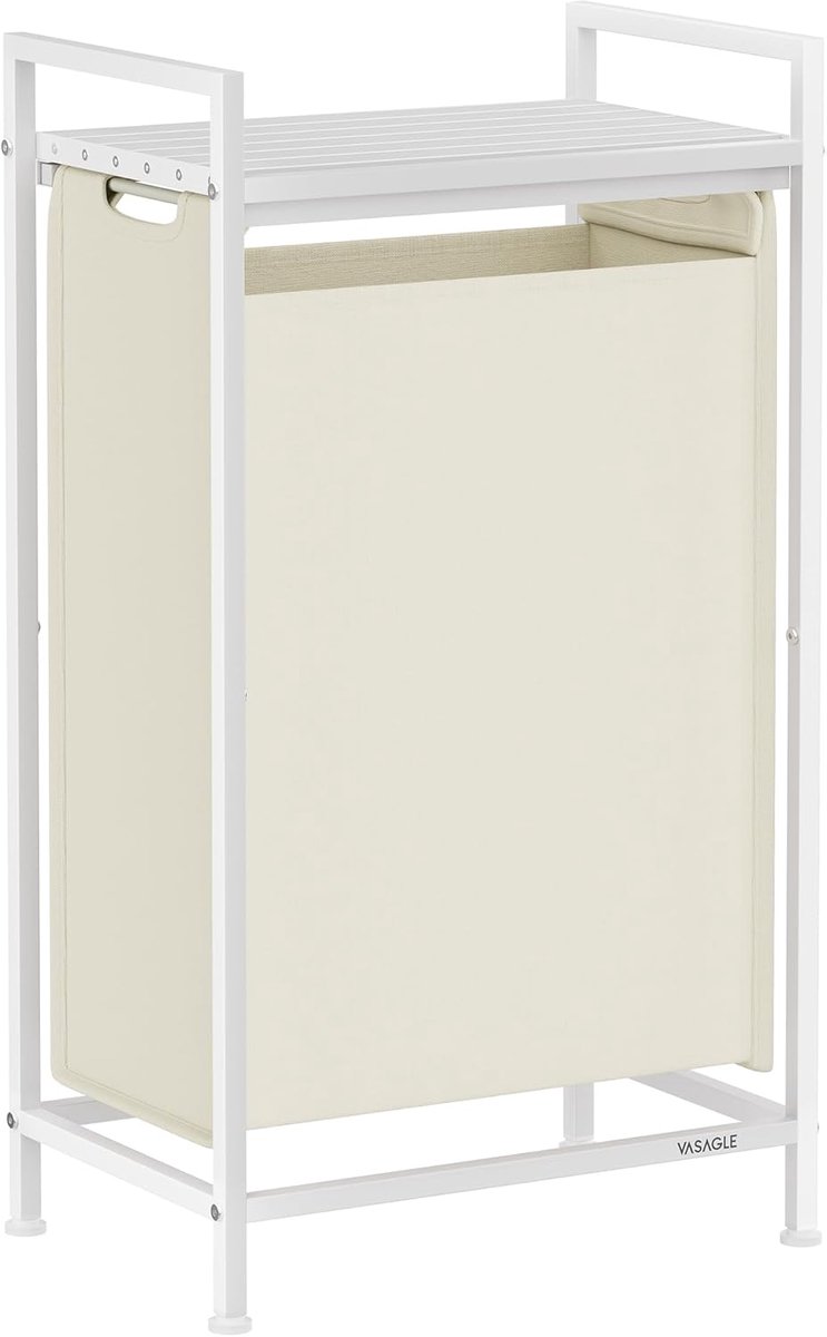 Wasmand, wasmand met plank, wasbox, waszak van Oxford-stof, uitschuifbaar, afneembaar, metalen frame, 47 L, 42 x 28 x 75 cm, crèmewit-wolkenwit BLH001W01