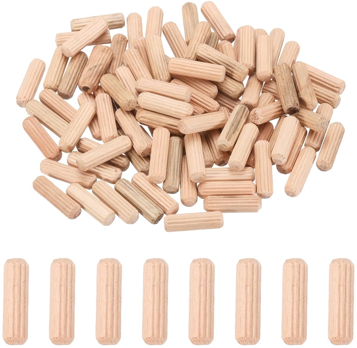 68 stuks houten stiften met een diameter van 1/4 inch (1/4 inch) lengte, geribbelde stangen van hardhout voor meubels, deuren, timmerwerk en knutselwerk