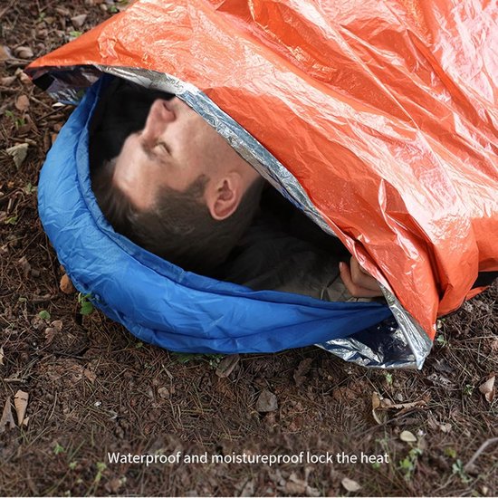 Overlevingszak - Nooddeken thermisch - Buitenactiviteiten - Waterdicht en warm - 200 x 90 cm - Oranje — afbeelding 2