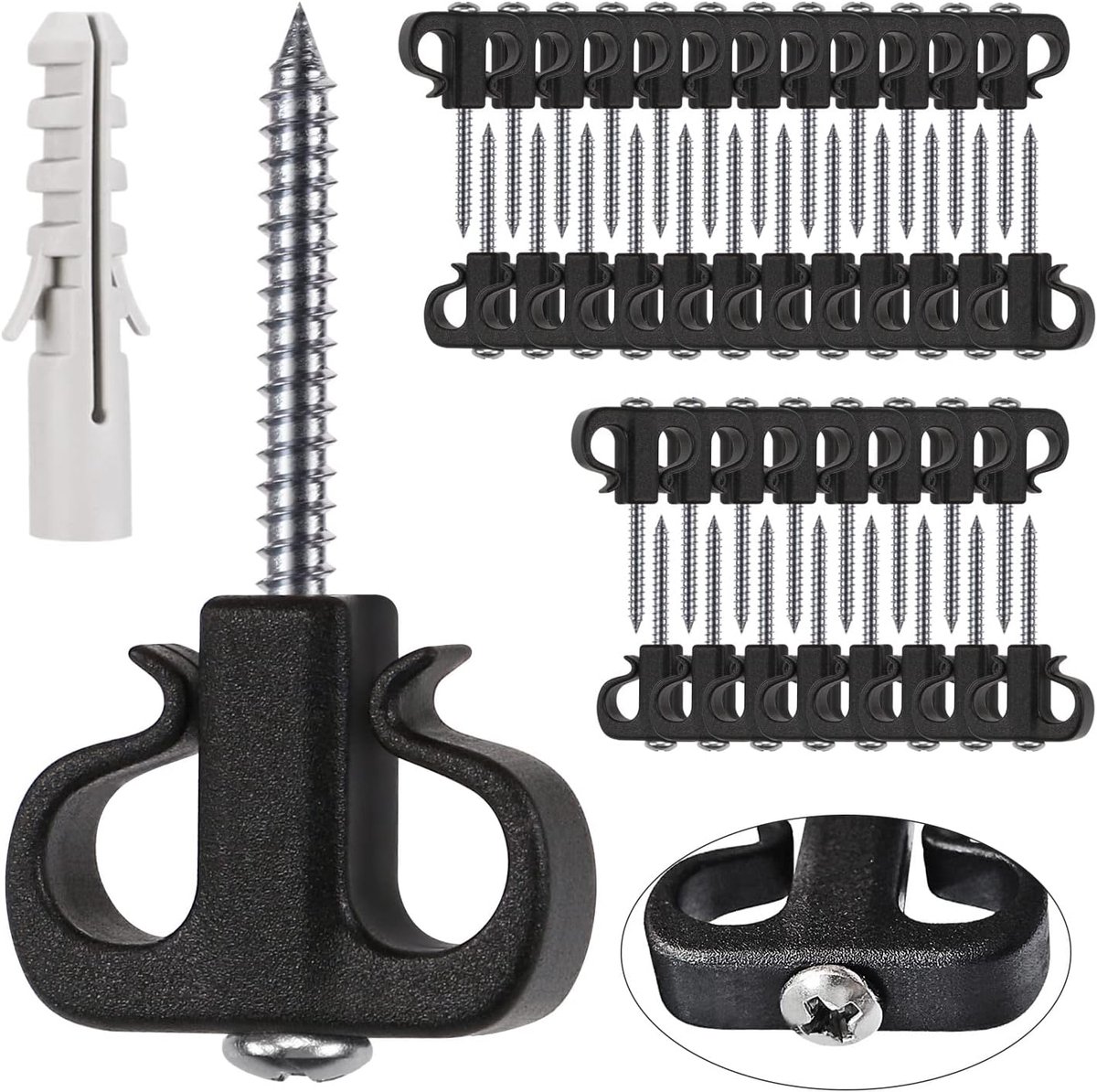 Kerst Licht Haak 4.8cm 40 Schroef-in Dubbele Hanger/Zwart | Roestvrij staal, Wandplafondbalk, Multifunctioneel, Verlichting Draad Cup Keukengerei Planten, 25 lbs