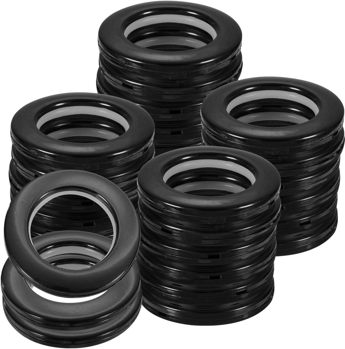 50 stuks gordijnogen, 1-5/7 inch (42 mm) ID raamgordijnpanelen, ringringen, geluidsarme schuifromaanse gordijn-hardware-clipringen voor ramen, badkamer, slaapkamer, zwart