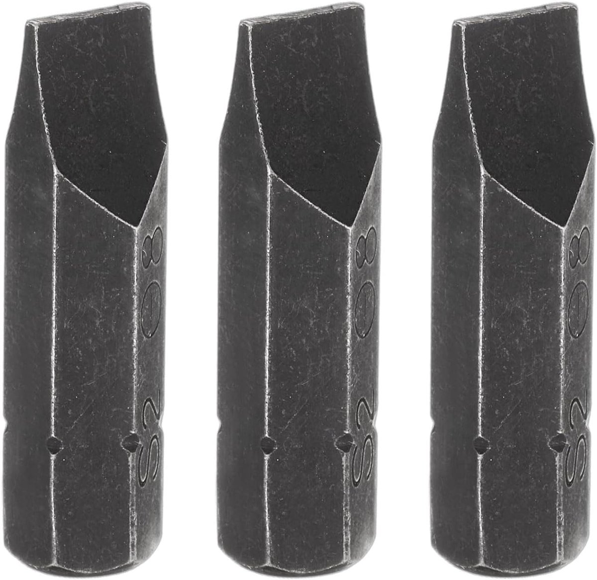 3 stuks SL8 sleufbits 5/16 inch zeskantige schacht 32 mm lengte magnetische platte kop zeskantbits S2 stalen bit voor slag-elektrische schroevendraaier, elektrisch gereedschap, zwart