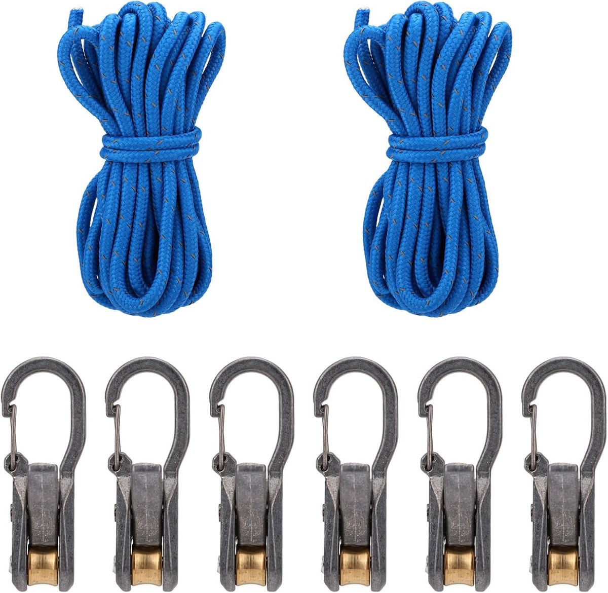 6 Stuks Touwrolspanner met 2 Touwen, Touwspanner met Rol Zware Paracordverstellers voor Kamperen Varen en Buitenvastzetbehoeften