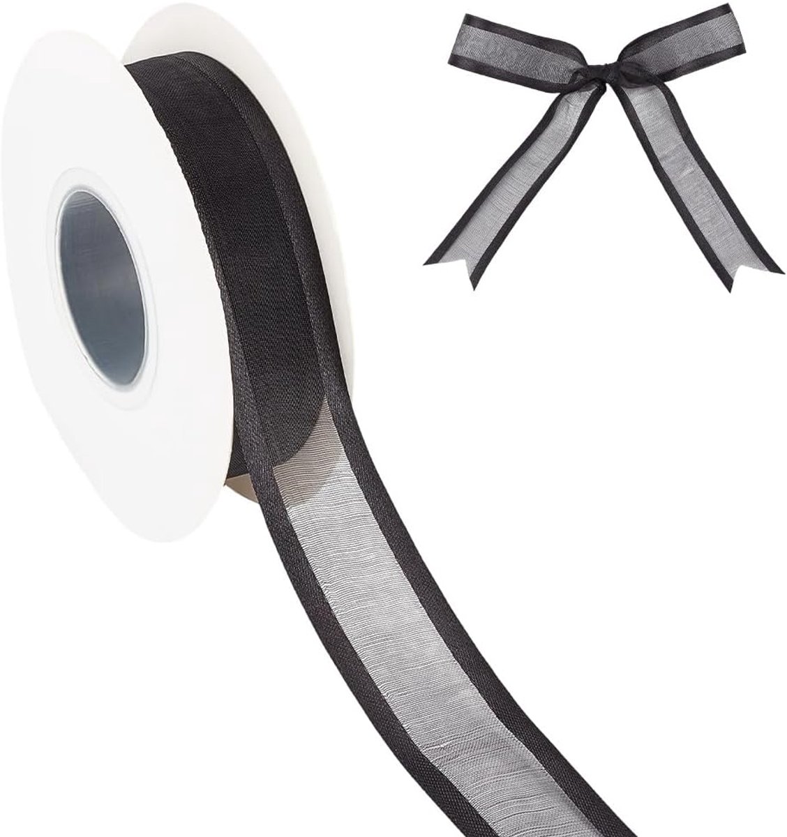 22.86M 25mm Zwart Breed Organza Transparant Lint Satijn Rand Polyester Zijde Versiering Chiffon Linten Met Spoel Voor Naaien Maken Bruiloft Geschenken Inpakken Diy Ambachten Levering