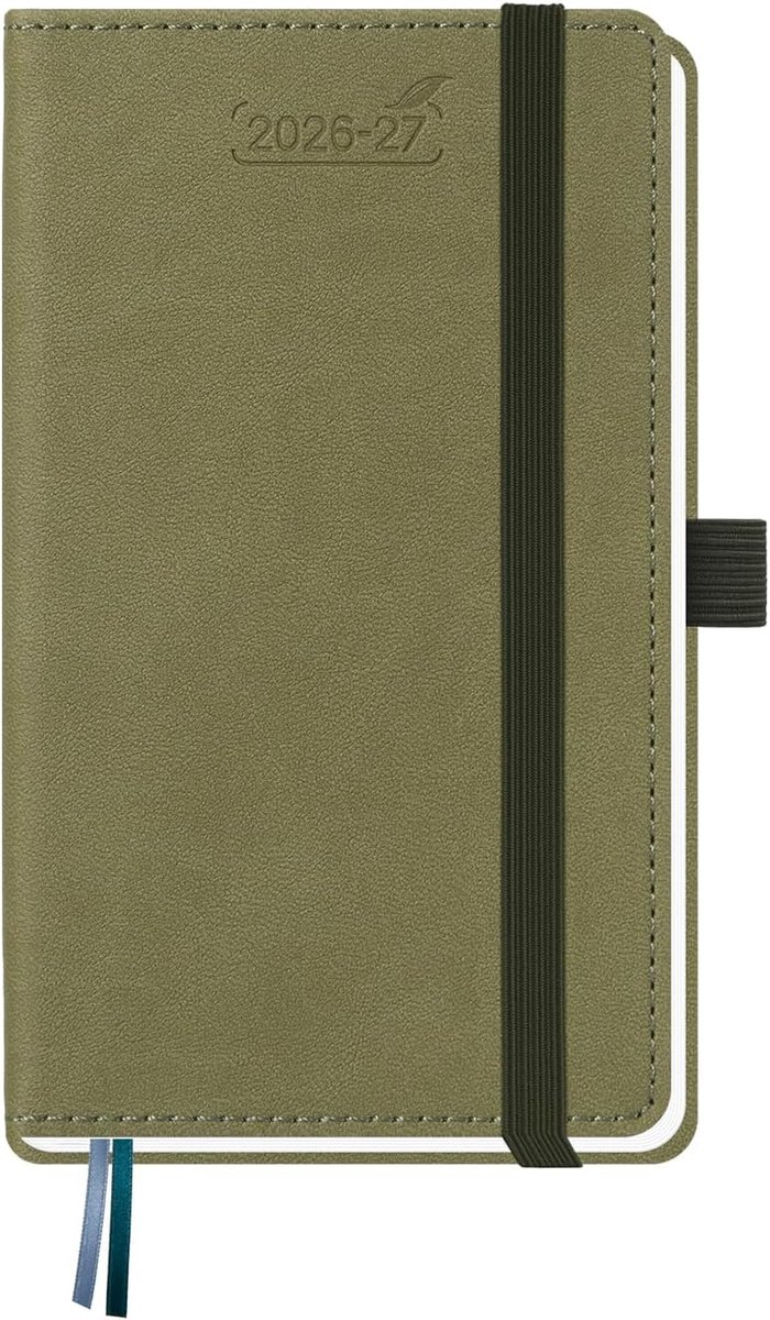 Kalender 2026 2027 Weekplanner A6 15.5 x 9 cm, 18-maand Pocket Kalender Juli 26 - Dec 27, PU Lederen Hardcover Boek Kalender met Penhouder, Kiwi