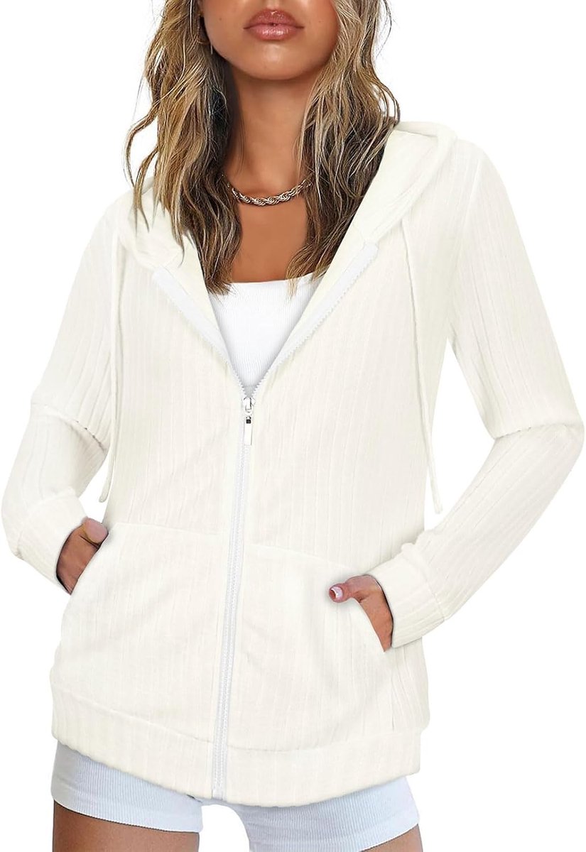 Damesvest met ritssluiting en grote zakken | Hooded Cardigan Vrouwen Lange Mouw Tops Dames Lichtgewicht Jassen Casual Werk Lente Zomer Herfst Tuniek Kleding M-3XL