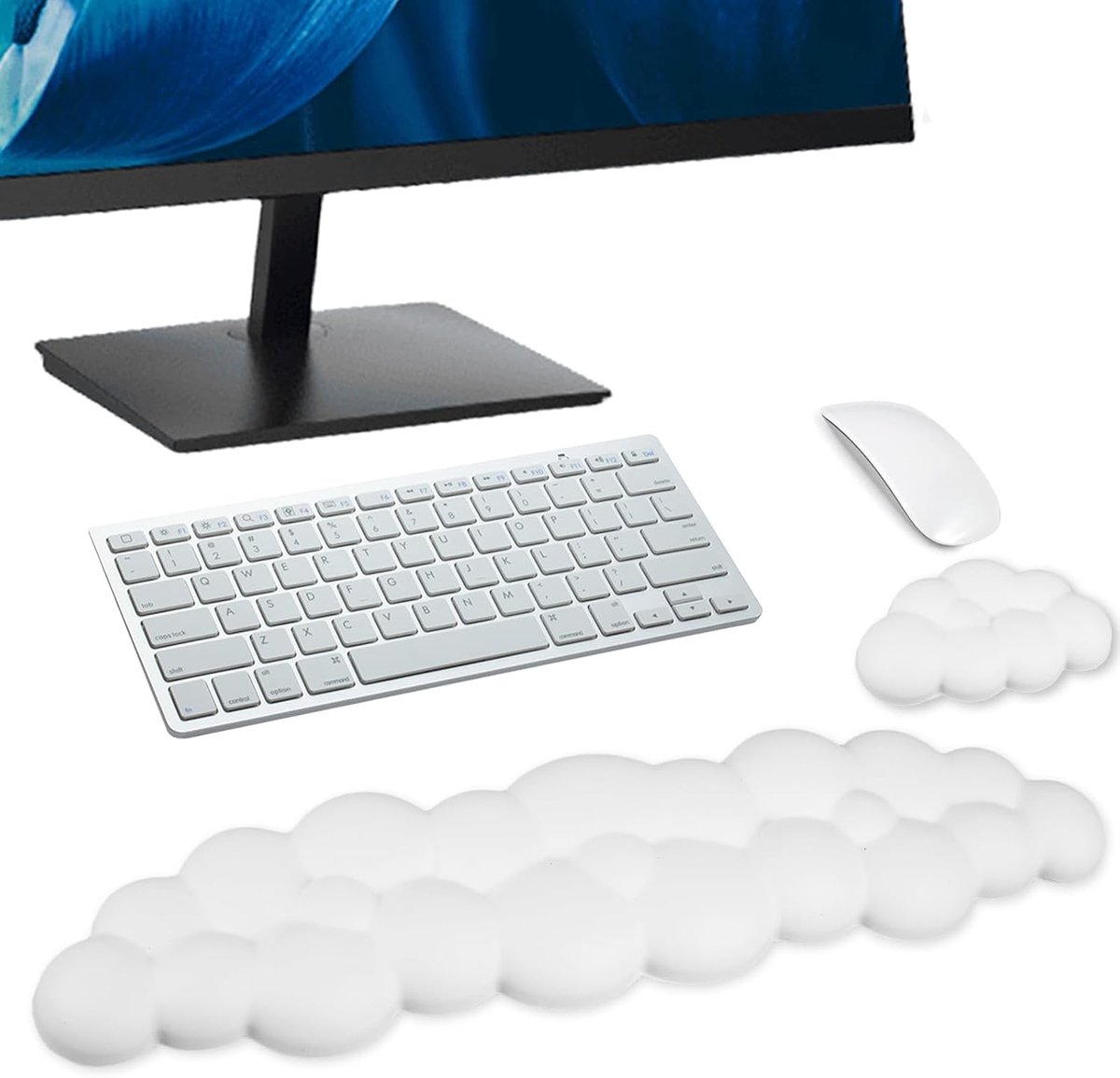 Wolk Handpalmsteun Toetsenbord Met PU-leer Traagschuim, Antislip Onderkant en Schattige Polssteun (Wit)