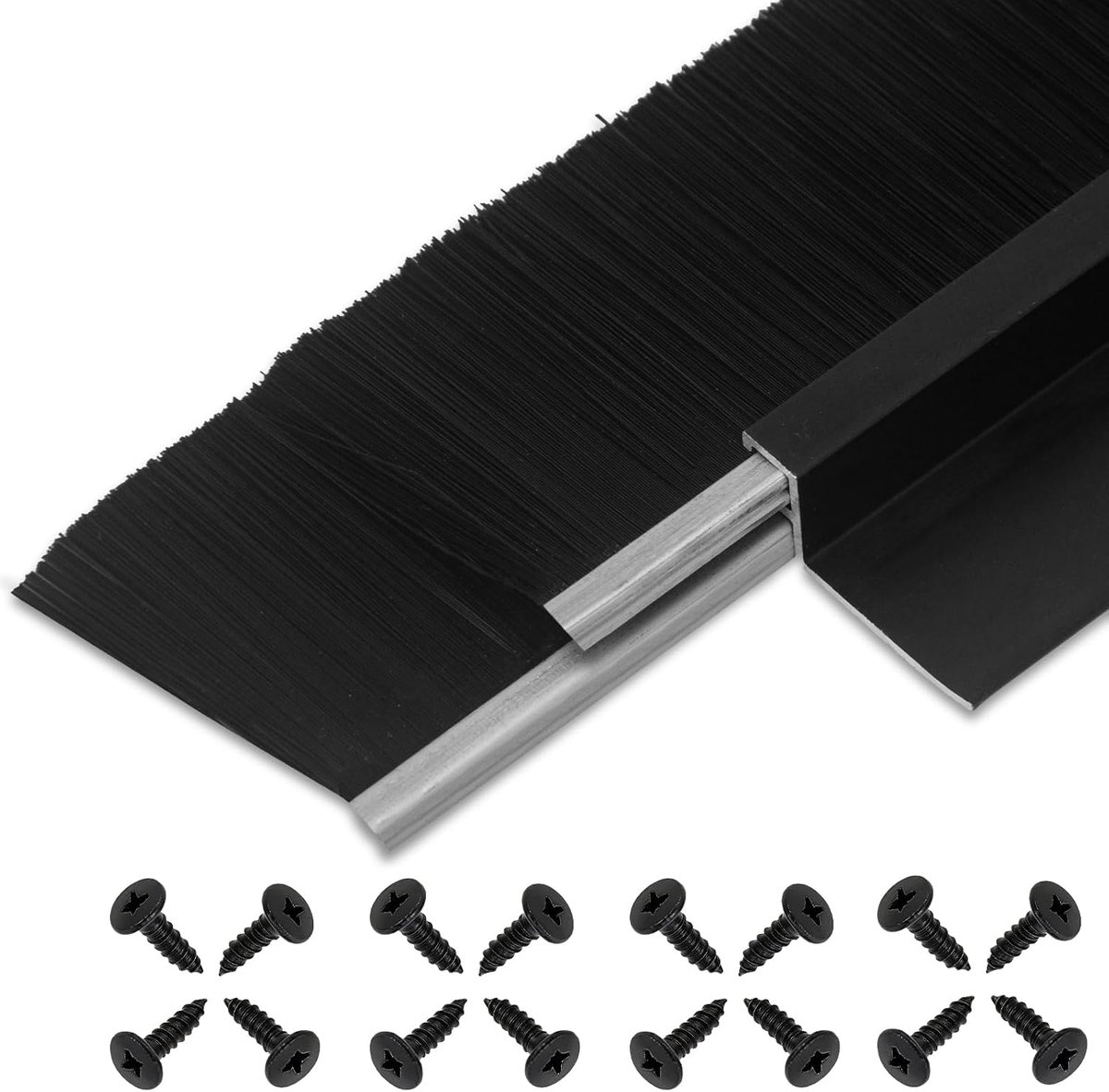 4-pack dubbellaagse deurborstel veegafdichting, 39,3 inch L x 1 1/2" W, Retsun Heavy Duty Aluminium Base Strippen voor exterieur/interieur & oprolbare garagedeuren (Double1.5, zwart, 4)