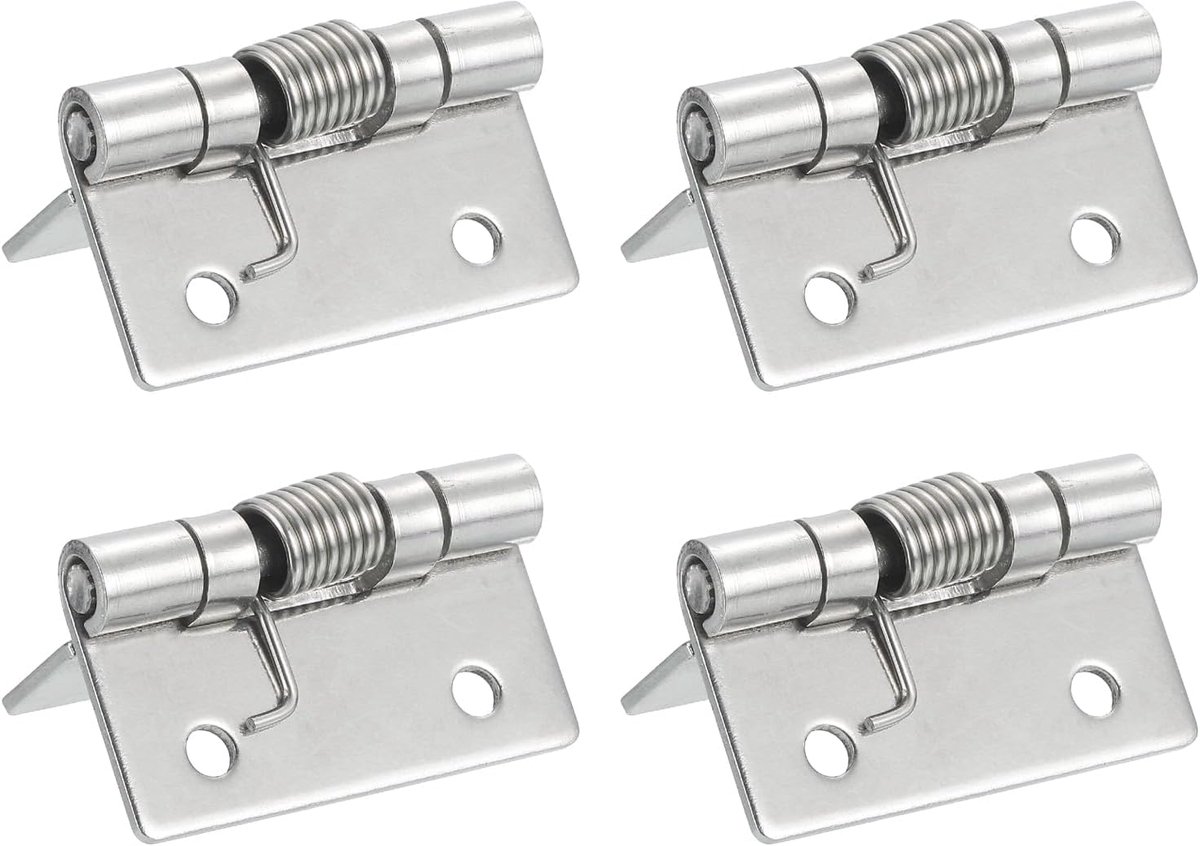 Scharnieren, 4 stuks veerscharnieren, 5 cm lang, 304 roestvrij staal, zelfsluitend kastscharnier voor links- en rechtshandige deuren, doe-het-zelf hardware, zilver (binnen)